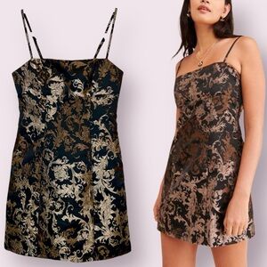 UO Urban Outfitters Sonia Jacquard Mini Dress Black Gold Bronze Size XS